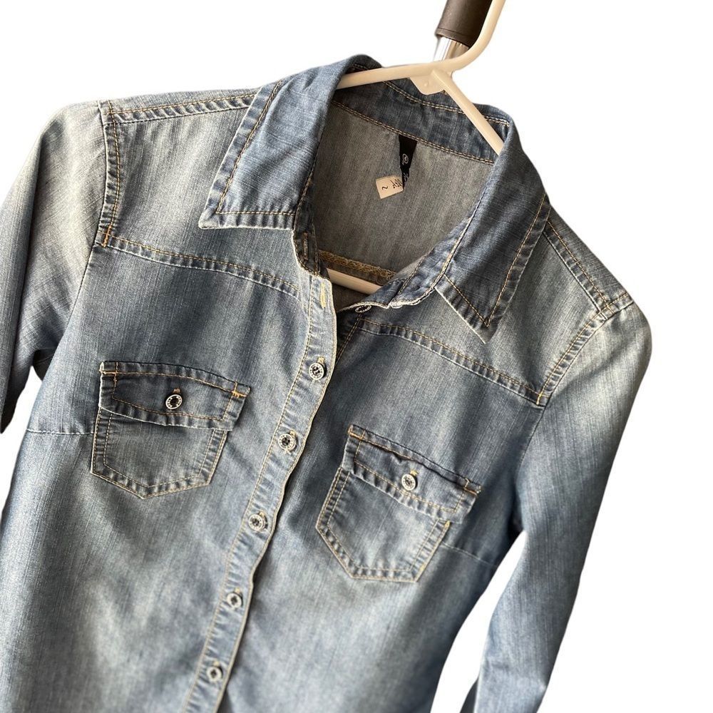 Chambray Button Down Denim Shirt-size Small
